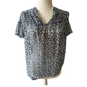 1 State Sheer Blouse size XS Blue and Yellow Floral design